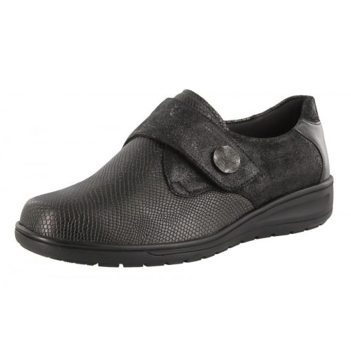 Solidus tépőzáras cipő Kate bőr/sztreccs mintás fekete