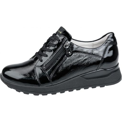 Waldlaufer kényelmi fűzős cipzáras cipő  Hiroko lakkbőr fekete