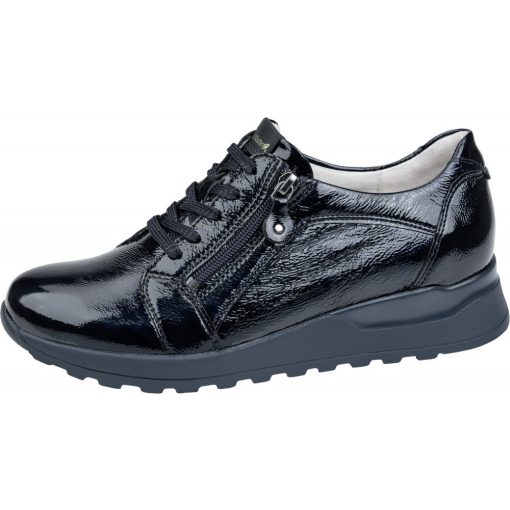 Waldlaufer kényelmi fűzős cipzáras cipő Hiroko lakkbőr sötétkék