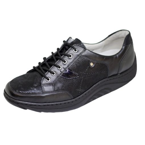 Waldlaufer dynamic gördülő talpú fűzős cipő Helli bőr nubuk mintás fekete