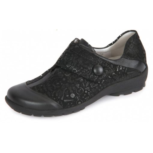 Waldläufer kényelmi tépőzáras cipő Holma nubuk mintás fekete