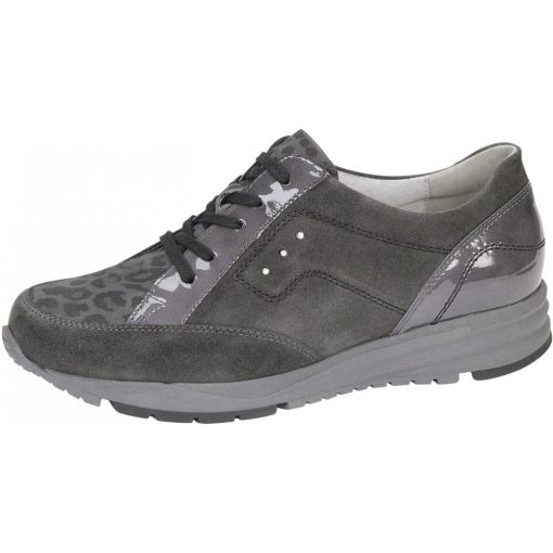 Waldlaufer kényelmi fűzős cipő Kimari velúr/lakkbőr mintás szürke