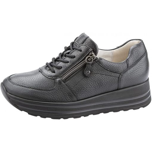 Waldlaufer kényelmi fűzős cipzáras cipő H-Lana bőr fekete