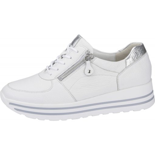 Waldlaufer kényelmi fűzős cipzáras cipő H-Lana bőr fehér ezüst